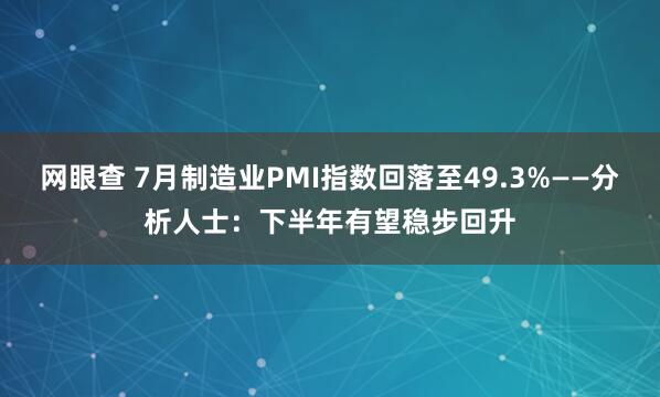 网眼查 7月制造业PMI指数回落至49.3%——分析人士：下半年有望稳步回升
